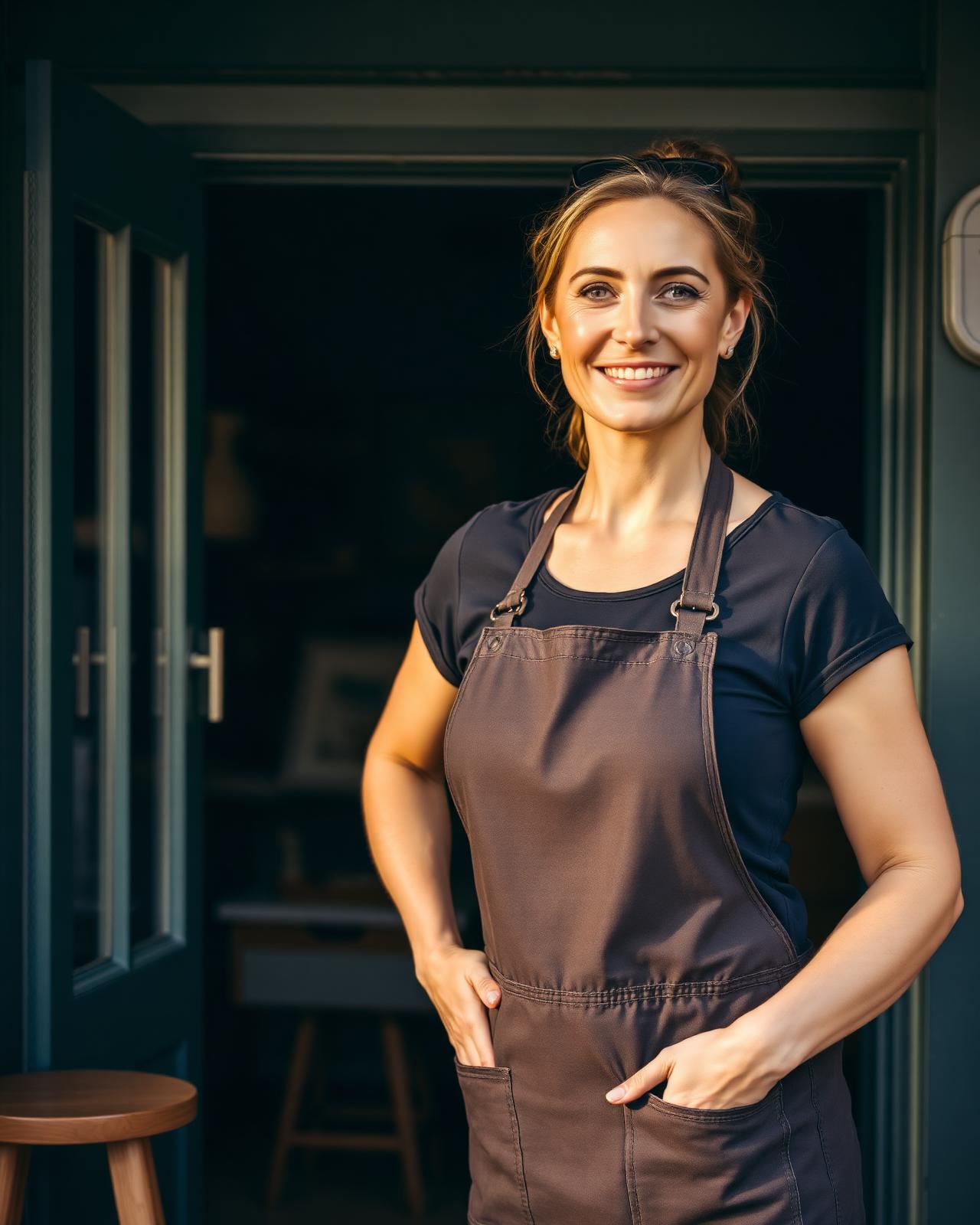 A local business owner standing in the doorway of her shop