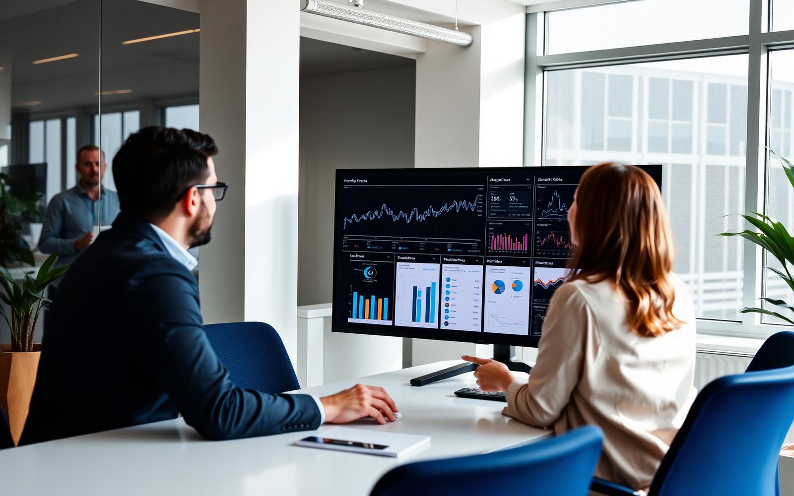 Conmigo strategists reviewing marketing performance dashboards together